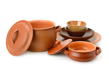 Set clay utensils isolated on white