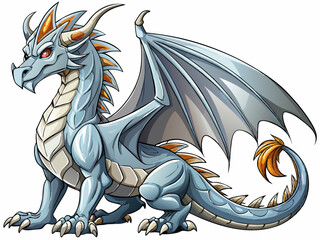 Naklejka premium vector of A detailed, stylized silver dragon in a relaxed pose, showcasing its majestic features.