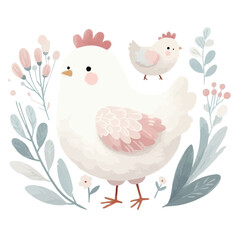 Lovely hen with soft colors and floral elements