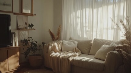 Fototapeta premium Cozy Minimalist Living Room with Natural Light