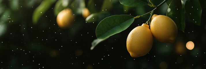 Fresh, ripe lemons still on the branch, capturing the essence of nature's bounty and the vibrant colors of citrus fruits in a serene garden setting.