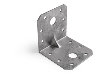Metal angle corner connector with holes. Steel bracket zinc plated - 3d rendering