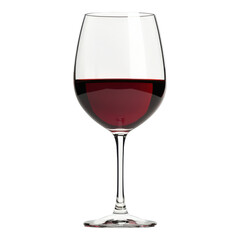 A wine glass filled with deep red liquid stands elegantly on a stem, showcasing its shape and color.
