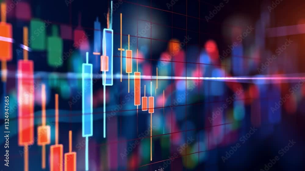 Poster colorful digital stock market chart with candlestick patterns and data visualization financial analy