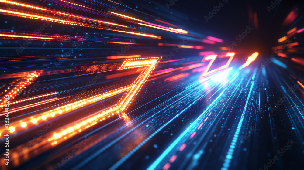 Poster abstract speed movement of arrows. energy arrow with speed light effect. isolated glowing web sign o
