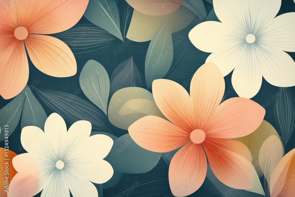 Poster colorful abstract pattern featuring floral shapes in soft tones, ideal for modern decor and design i