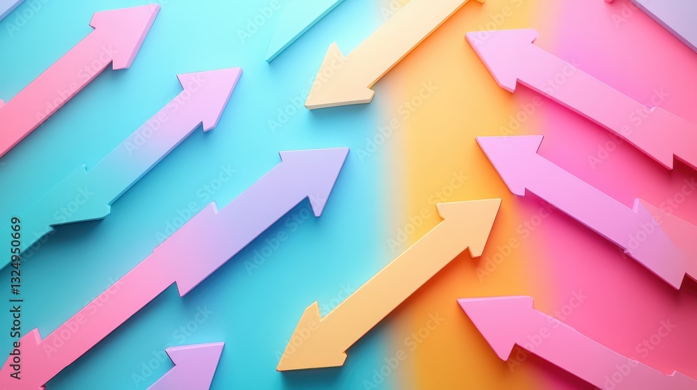 Fototapete colorful arrows in vibrant shades create a dynamic pattern against a softly blended background, depi