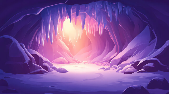 Ethereal glow of an ice cave beneath antarctic snow, icy formations, polar geology. Polar Glow. Illustration