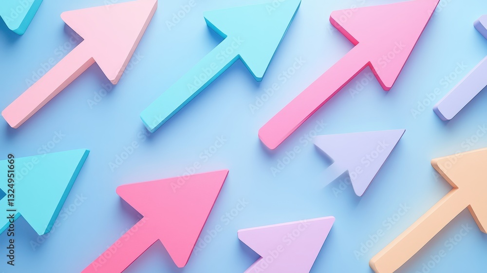 Aufkleber Colorful arrows in vibrant shades create a dynamic pattern against a softly blended background, depicting movement and direction