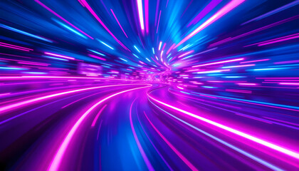 Blurred pink and blue light trails converging to a central point, creating a high-speed futuristic effect

