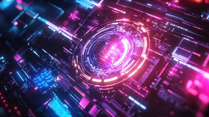 Fototapeta premium Neon Cyberpunk Circuitry: Abstract Digital Landscape