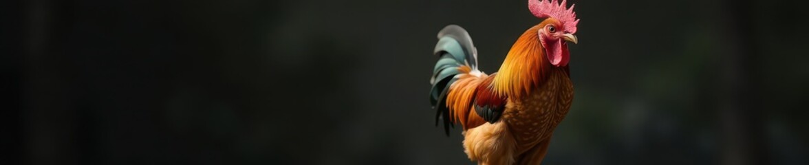 Small bantam rooster crows intensely, isolated , closeup, poultry