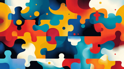 Abstract puzzle pieces. Digital jigsaw icon. Teamwork and business solution concept in a low poly wireframe style with a futuristic hologram effect. Monochrome vector illustration on blue background.