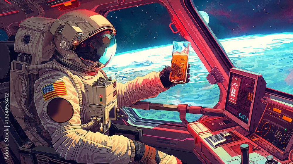 Aufkleber This astronaut enjoys a drink while navigating a suborbital spaceplane above Earth.