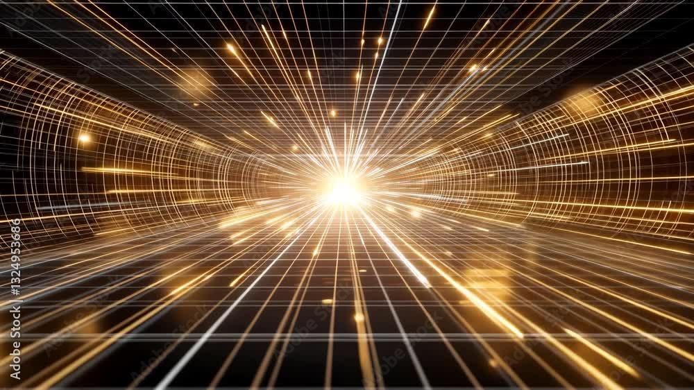 Poster dynamic tunnel of light with radiating energy and motion effects