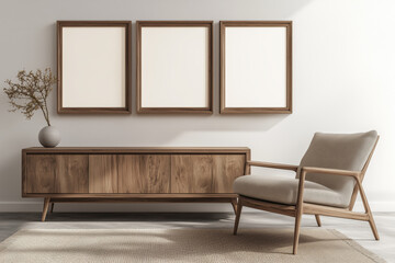 Fototapeta premium Mockup wooden frames for wall decoration in a room with modern interior and luxury furniture