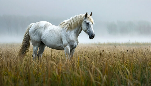 white horse in the field