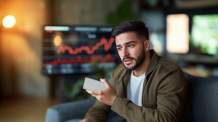 Close up of a man discussing finance and economy challenges in a home office setting during a financial crisis