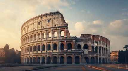 Fototapeta premium Exploring the grandeur of the Colosseum at sunset with perfect copy space