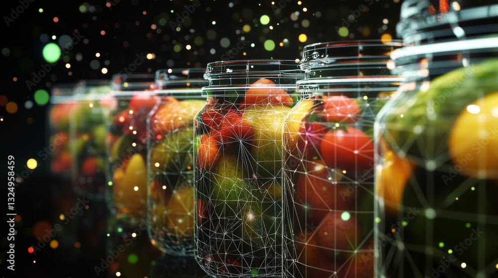 Poster jars of pickled veg low poly wireframe. vector polygonal image in the form of a starry sky or space,