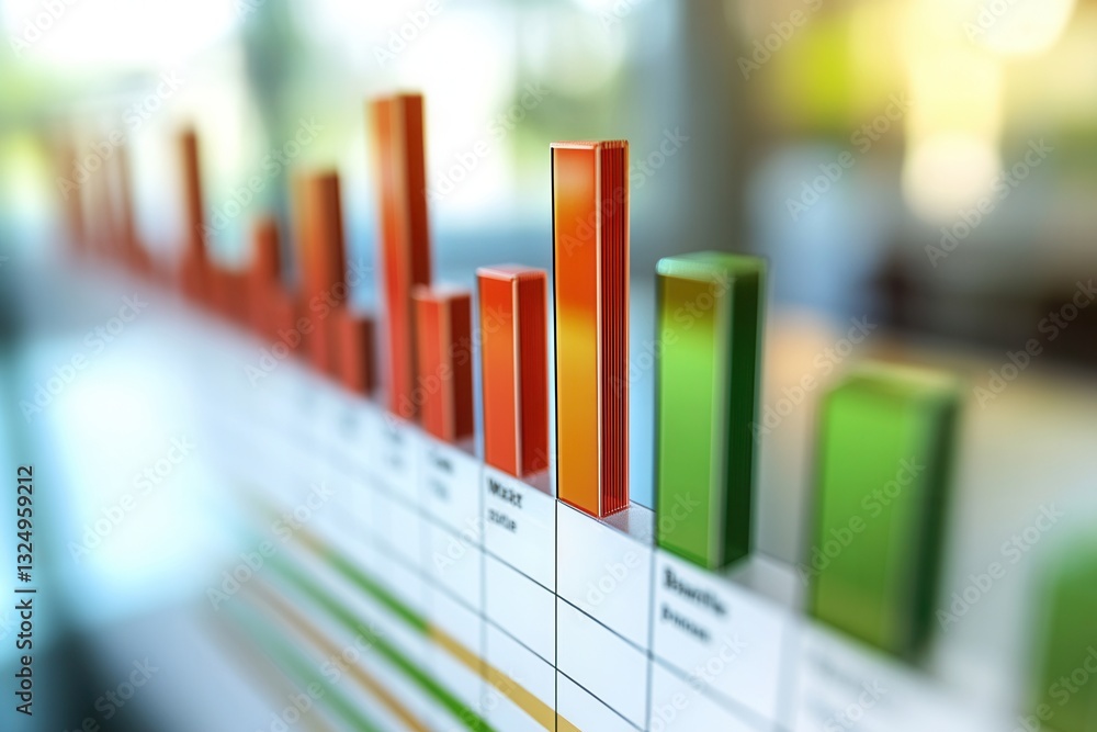 Poster professional bar graph comparing data showing growth and decline