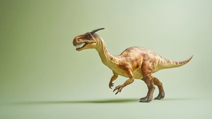 Fototapeta premium Parasaurolophus in motion, walking gracefully across a light green backdrop