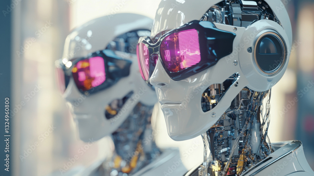 Aufkleber robot trading on stock market. artificial intelligence of forex broker with analyzing business chart