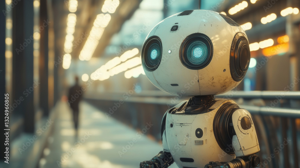 Poster robot trading on stock market. artificial intelligence of forex broker with analyzing business chart