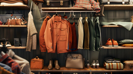 Stylish Showcase of Contemporary Clothing and Accessories in Fashion Retail Display