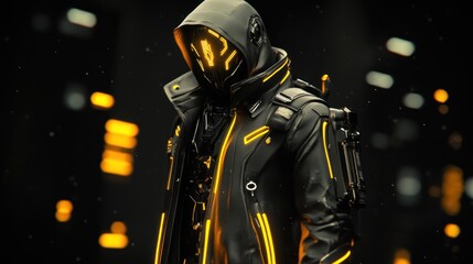 Fototapeta premium Cyberpunk Neon Knight: A Digital Warrior in the Glowing Metropolis