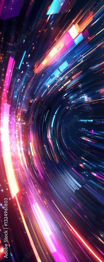 Poster abstract neon light trails creating a dazzling technological vortex