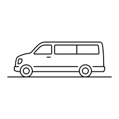 Minibus icon. Black outline linear silhouette. Editable strokes. Side view. Vector simple flat graphic illustration. Isolated object on white background. Isolate.