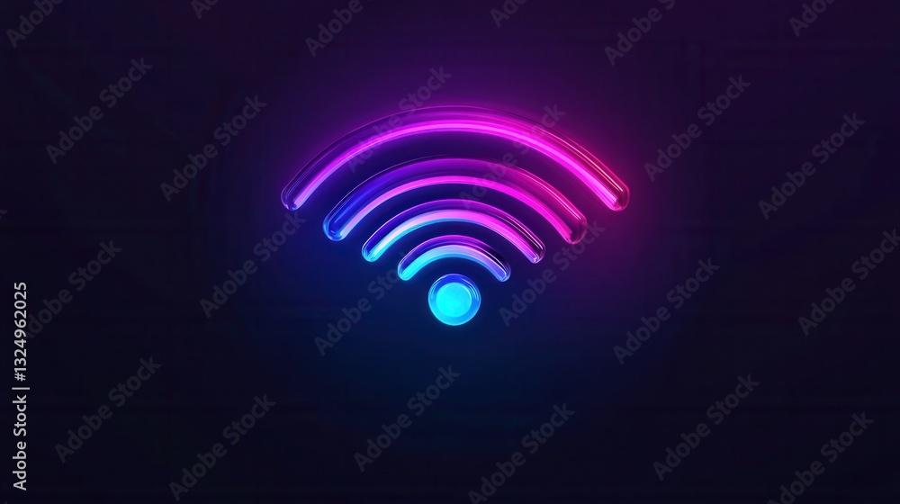 Aufkleber neon wifi symbol glowing on dark background representing wireless network connection