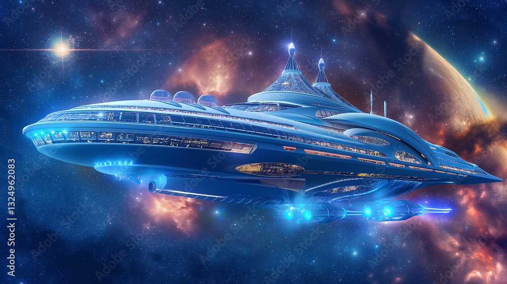 Poster this passengers enjoy breathtaking views while traveling in a state-of-the-art spaceplane above eart