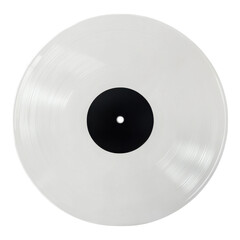 A plain vinyl record with a black label at the center, showcasing its smooth surface and circular shape.