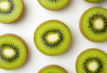 Fototapeta premium Sliced Kiwi Fruit Pattern on White Background for Food Concepts