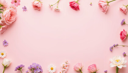 Fototapeta premium Floral Frame with Copy Space on Pink Background