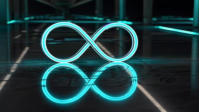 Neon Unendlichkeitssymbol in dunklem Raum
