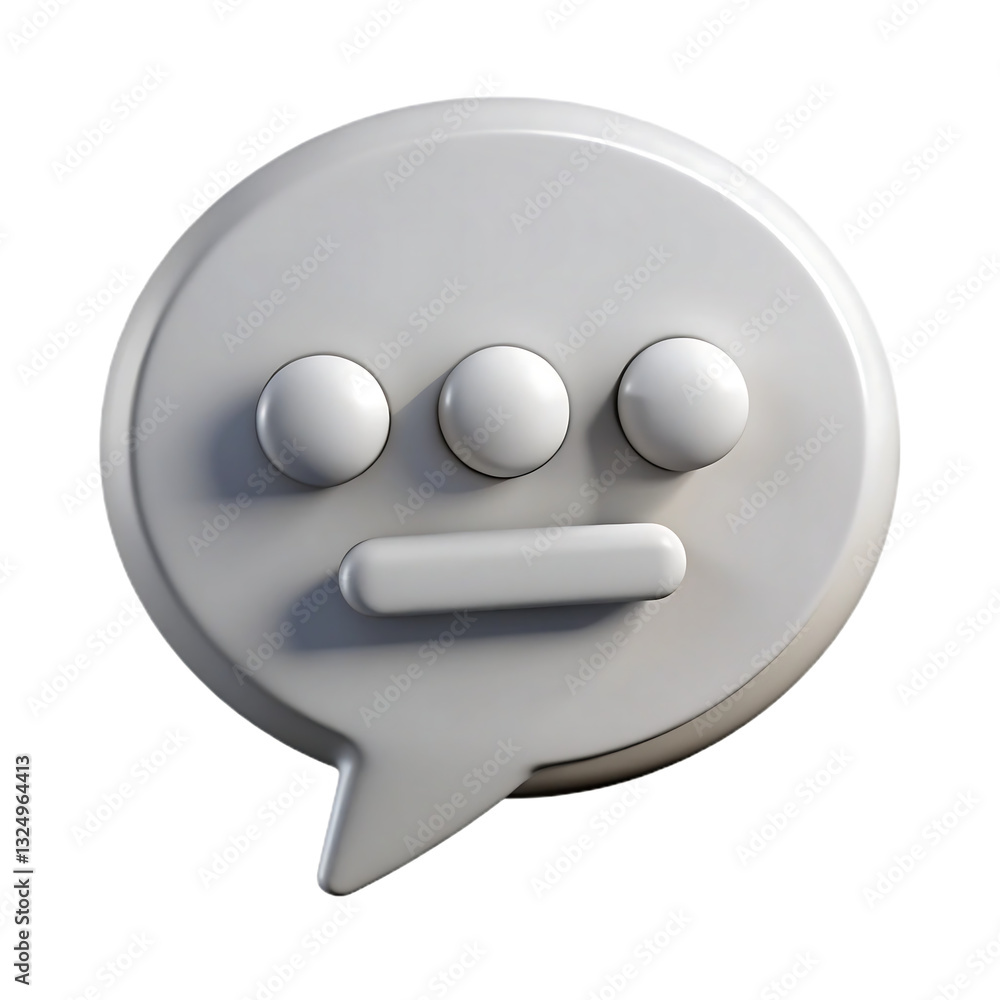 Poster 3d white speech bubble emoji with neutral face expression representing chat messaging communication 