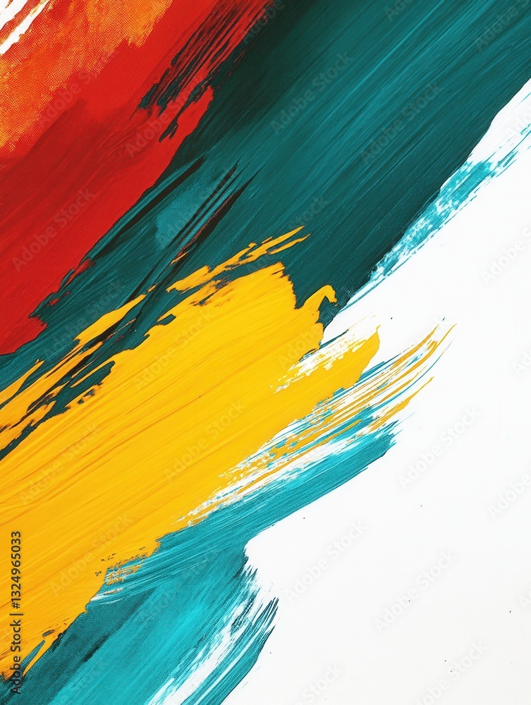 Aufkleber Bold abstract strokes of teal, yellow, and red create an inspiring artistic background with space for text and design