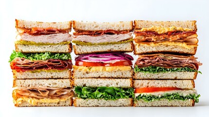 stack of sandwiches on white background
