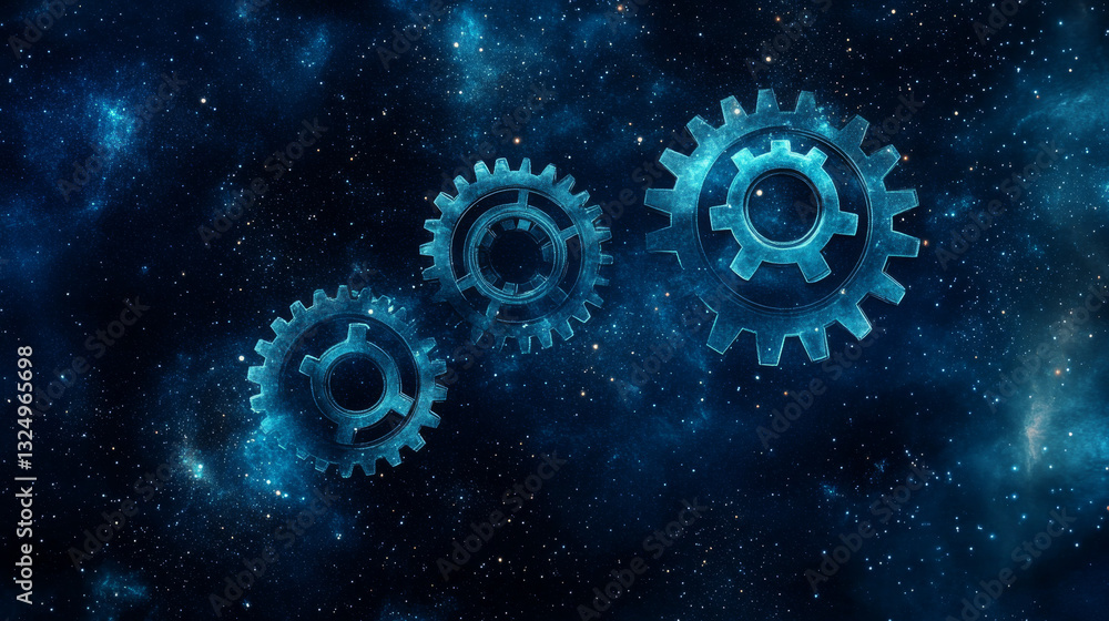 Aufkleber a gearing composed of polygons. low poly vector illustration of a starry sky or comos. the gears con