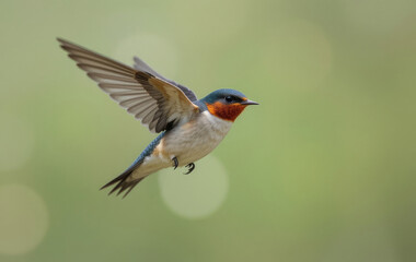 Swallow Bird Flying with Wings Spread in Natural Green Environment