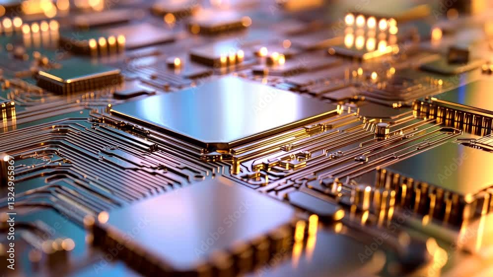 Aufkleber close-up view of advanced circuit board with metallic components
