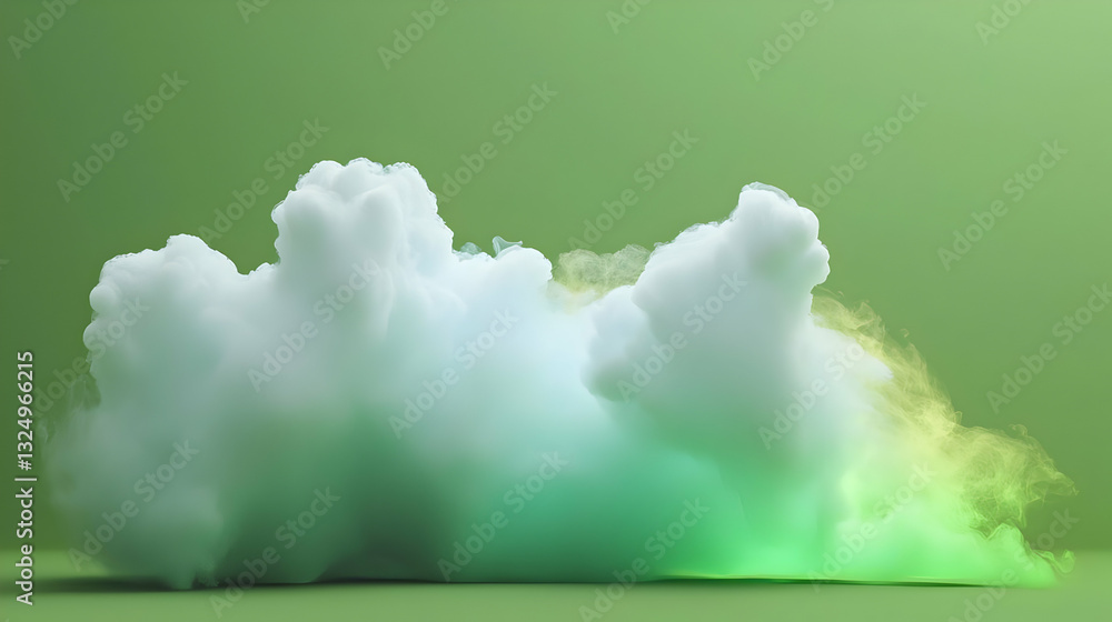 Poster abstract 3d render of a fluffy white cloud with a gradient of green on a green background