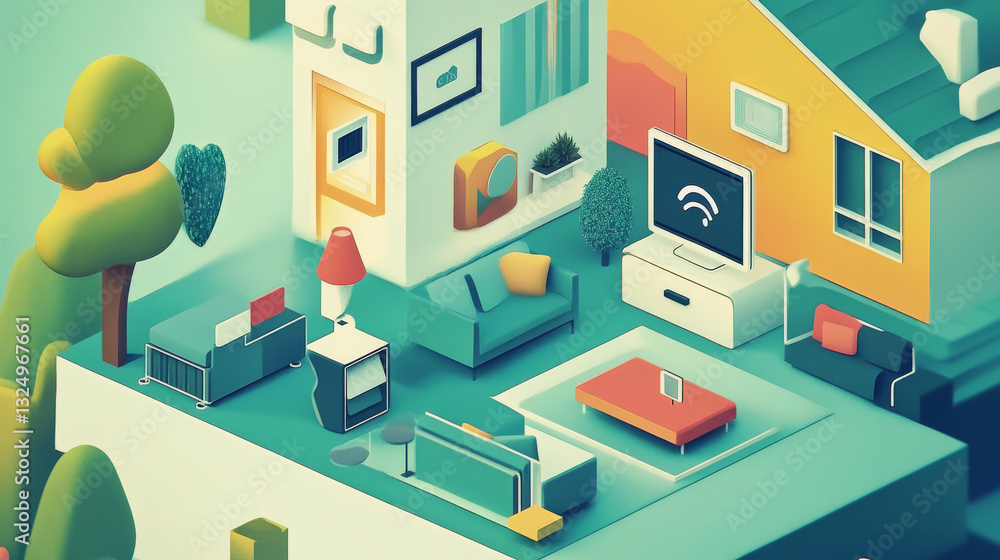 Poster iot concept. smart home connection and control with devices through home network. internet of things