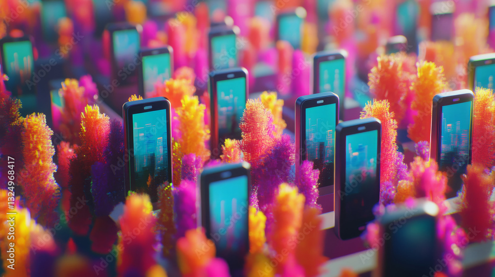 Poster mobile technology isometric concept. phone communication with internet services all over world. ai, 