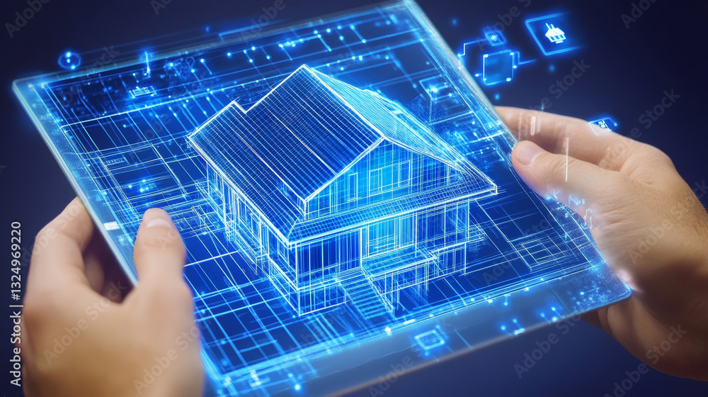 Poster smart house system programming software. engineering development of building construction, communica