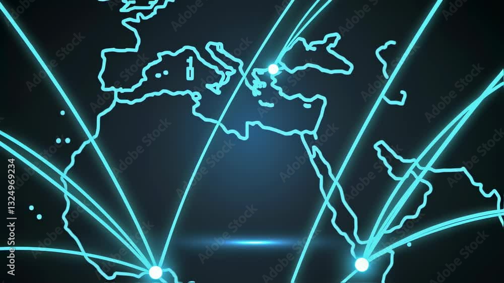 Poster global network connection video footage. world map dotted lines and glowing points motion clip. worl