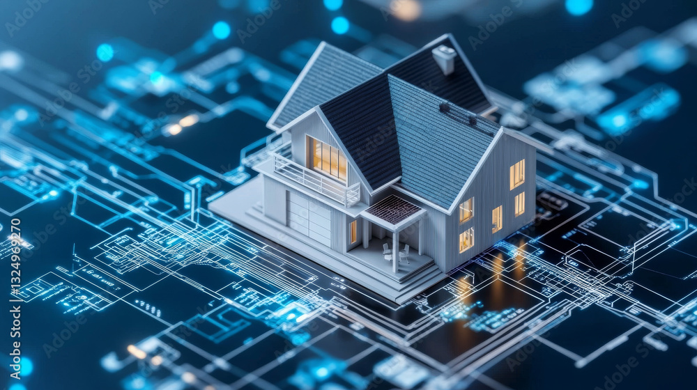 Poster smart house system programming software. engineering development of building construction, communica